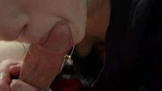 Sensual blowjob devours his dick🍆, makes him squirt like hell
