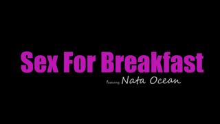 Blonde teen whimp Nata Ocean's nasty morning blowjobs, sipping coffee in bed, sick