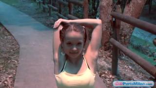 Titsome teen shows off massive breasts