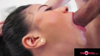 Ferocious brunette gargles raw cock🌭 with unbridled gusto