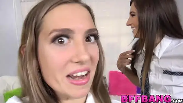 BFFs bang security guy in foursome to keep their secret