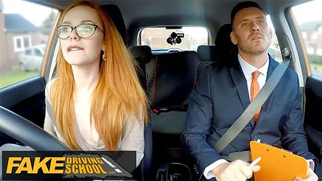 Redhead ELLA HUGHES gets creamed by Examiner in fake driving school