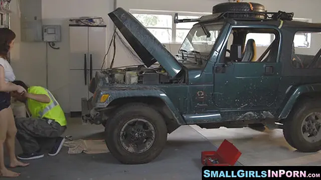 Mechanic with massive tool pleases petite lover with wild passion