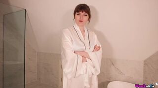 Super Horny Demi Gives Her Lover Sloppy Blowjob Before Bath