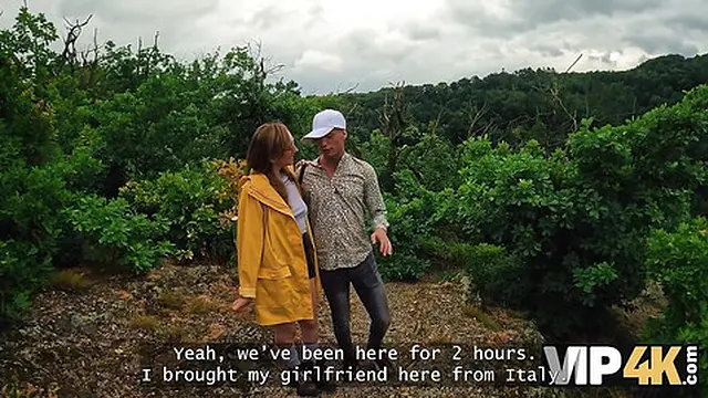 VIP4K  Wild hiker seduces in the woods