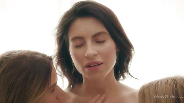 WOWGIRLS Three amazing girls Leona, Lily Bella, and Lily Blossom having sex on the couch