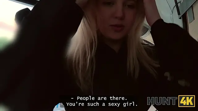 Horny cutie shows off her natural titties to a random guy while walking on