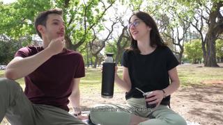 Teens in the park get blown away, swallowing it all.