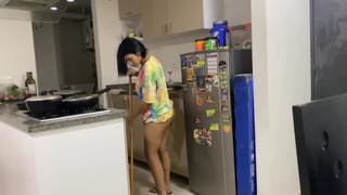 Sexy stepmom suds up solo, son screws her sweaty, see-thru undies
